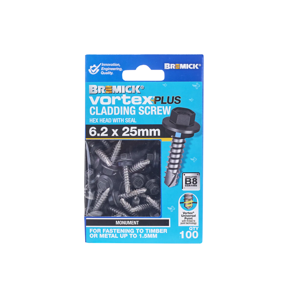 Bremick Vortex Plus Cladding Screw 6.2 x 25mm - Hex B8 Mo - Box 100 - Watertight Connection - Image 2