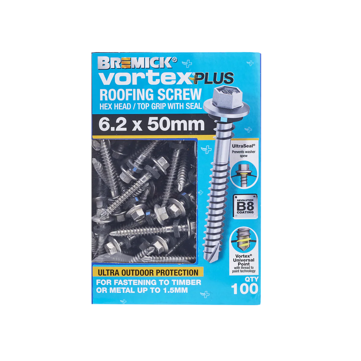 Bremick Vortex Plus Roofing Screw 6.2 x 50mm - 100 Pack - Watertight Seal - Image 2