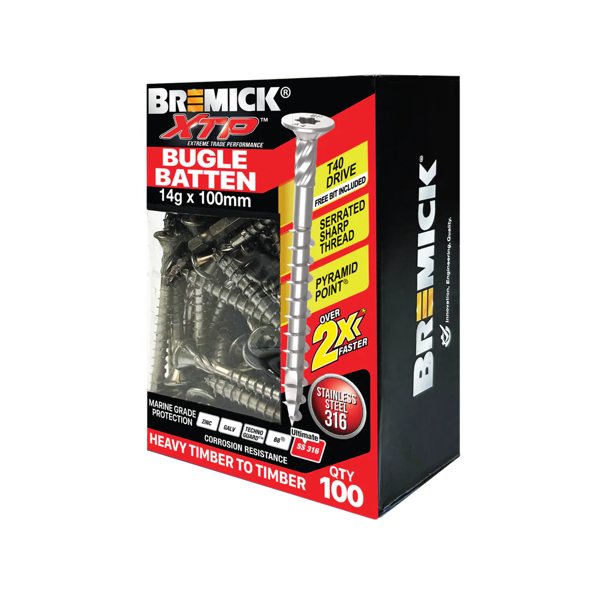 Bremick XTP Bugle Batten 14g x 100mm T40 Stainless Steel 316 - 100 Pack - Corrosion Resistant, Fast Installation