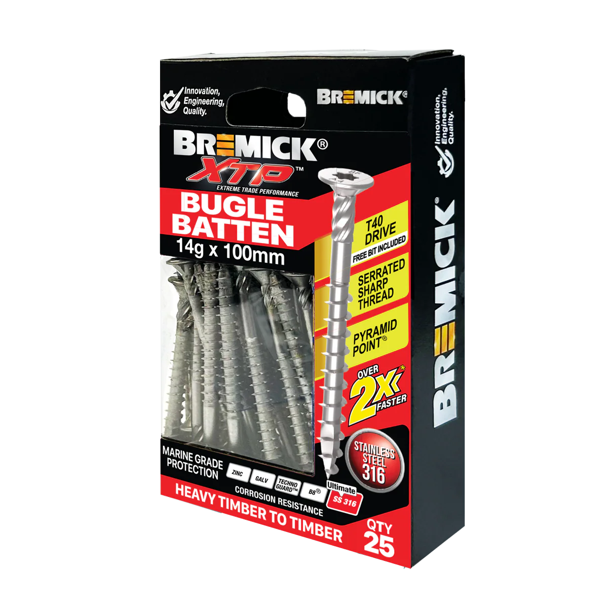Bremick Xtp Bugle Batten 14g x 100mm T40 Stainless Steel 316 - 25 Pack - Fast Installation