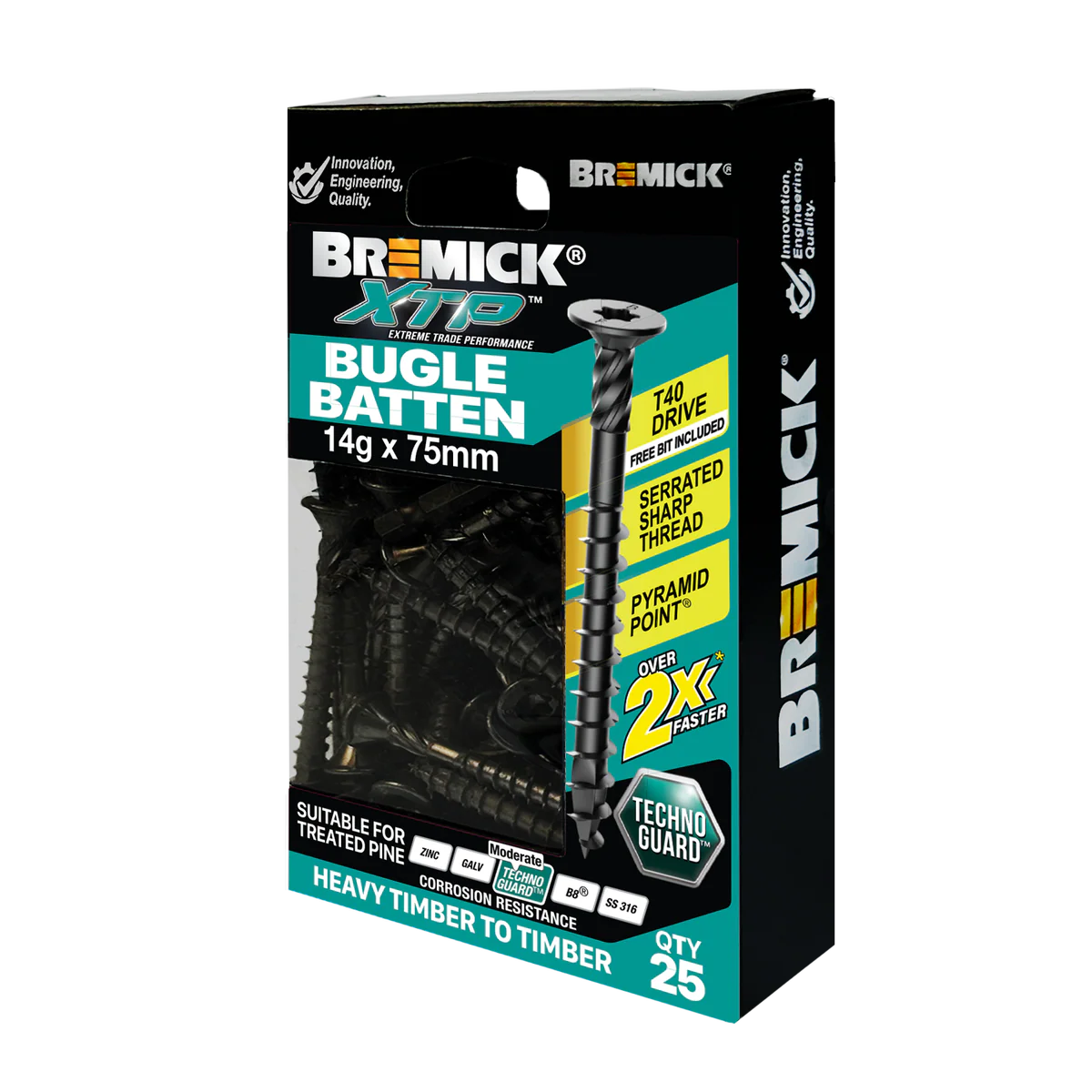 Bremick XTP Bugle Batten 14g x 75mm Black - 25 Pack - Precision T40 Drive