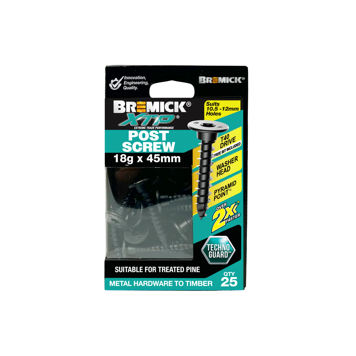 Bremick XTP Post Screw 18g x 45mm - Technoguard Black - 25 Pack - Durable Fastening - Image 2