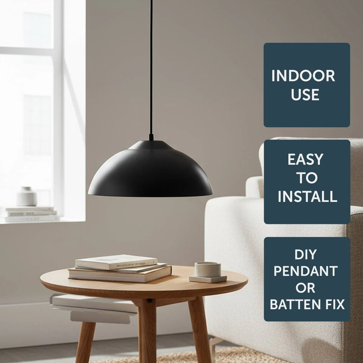 Brilliant 29cm Black Basix Dome Batten Fix Shade - DIY Pendant - Easy Install - Indoor/Outdoor Use - Image 3