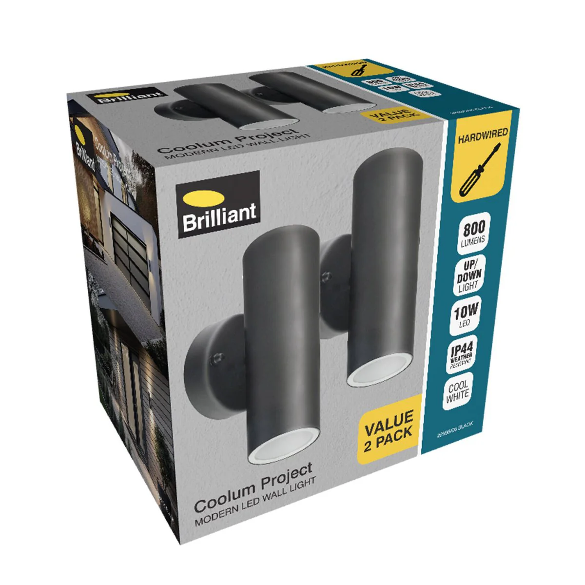 Brilliant Black Coolum Project Modern Wall Light LED Twin Pack - 10W - 800 Lumens - Outdoor Use - Image 4