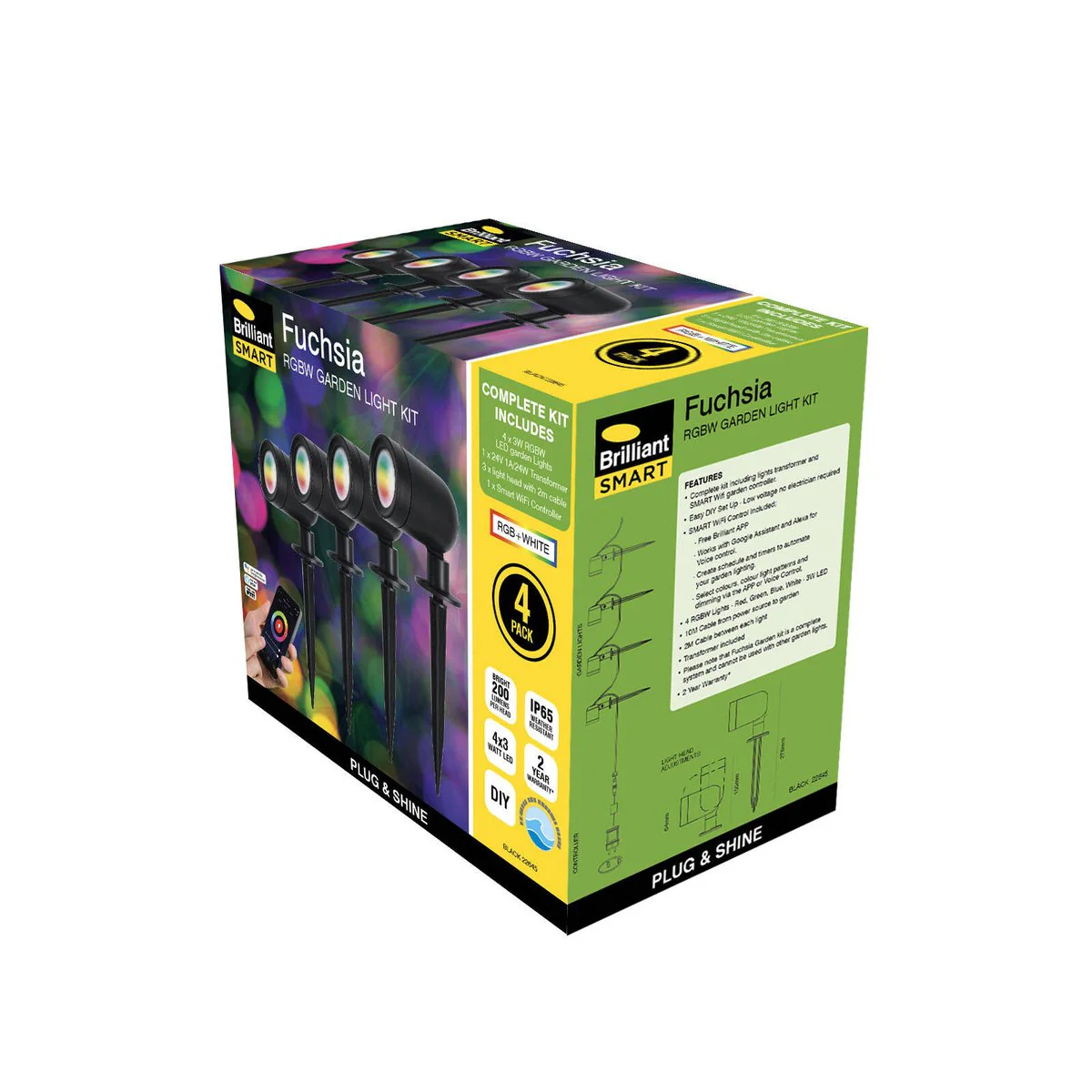Brilliant Black Smart Fuchsia RGBW Garden Light Kit 4 Pack - 3W - Weather Resistant - Image 3