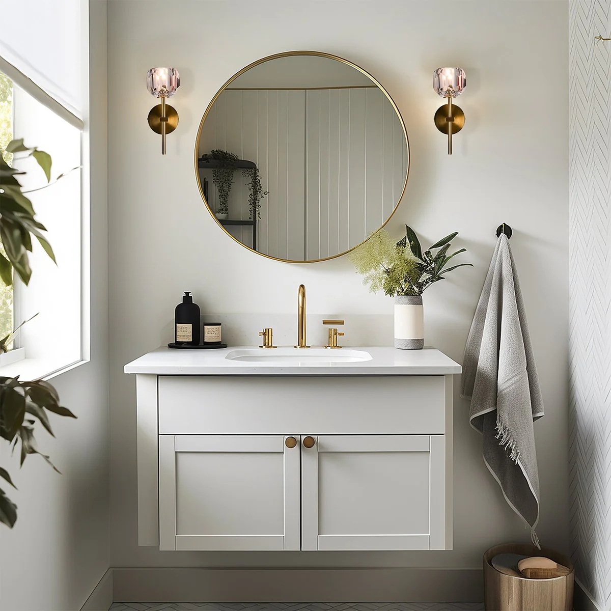 Brilliant Celeste Vanity Light - 27.5cm Cut Glass - Satin Brass - Indoor Use - Image 3