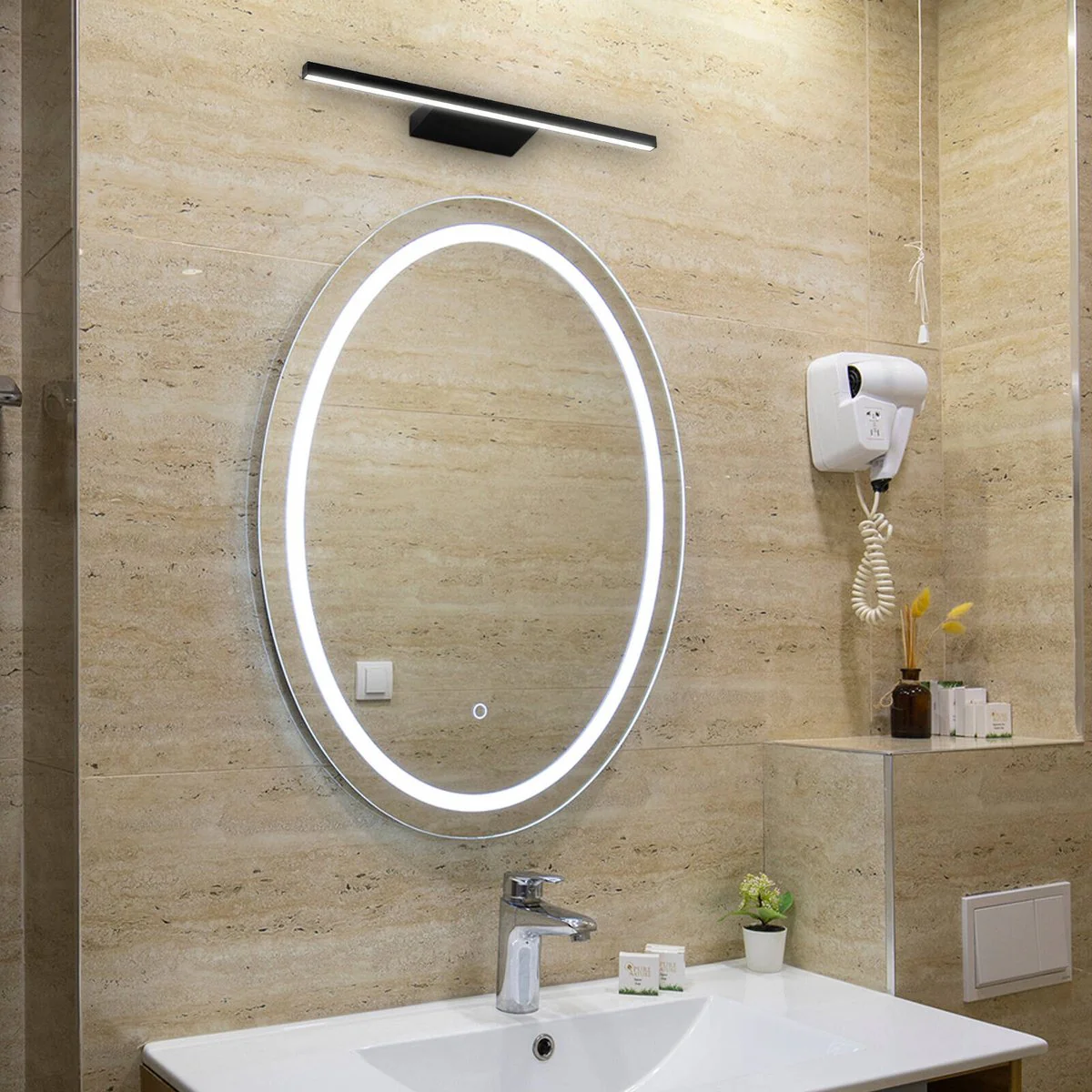 Brilliant Kaji 60cm Black LED Vanity and Wall Light - 350lm - Indoor Use - Image 4