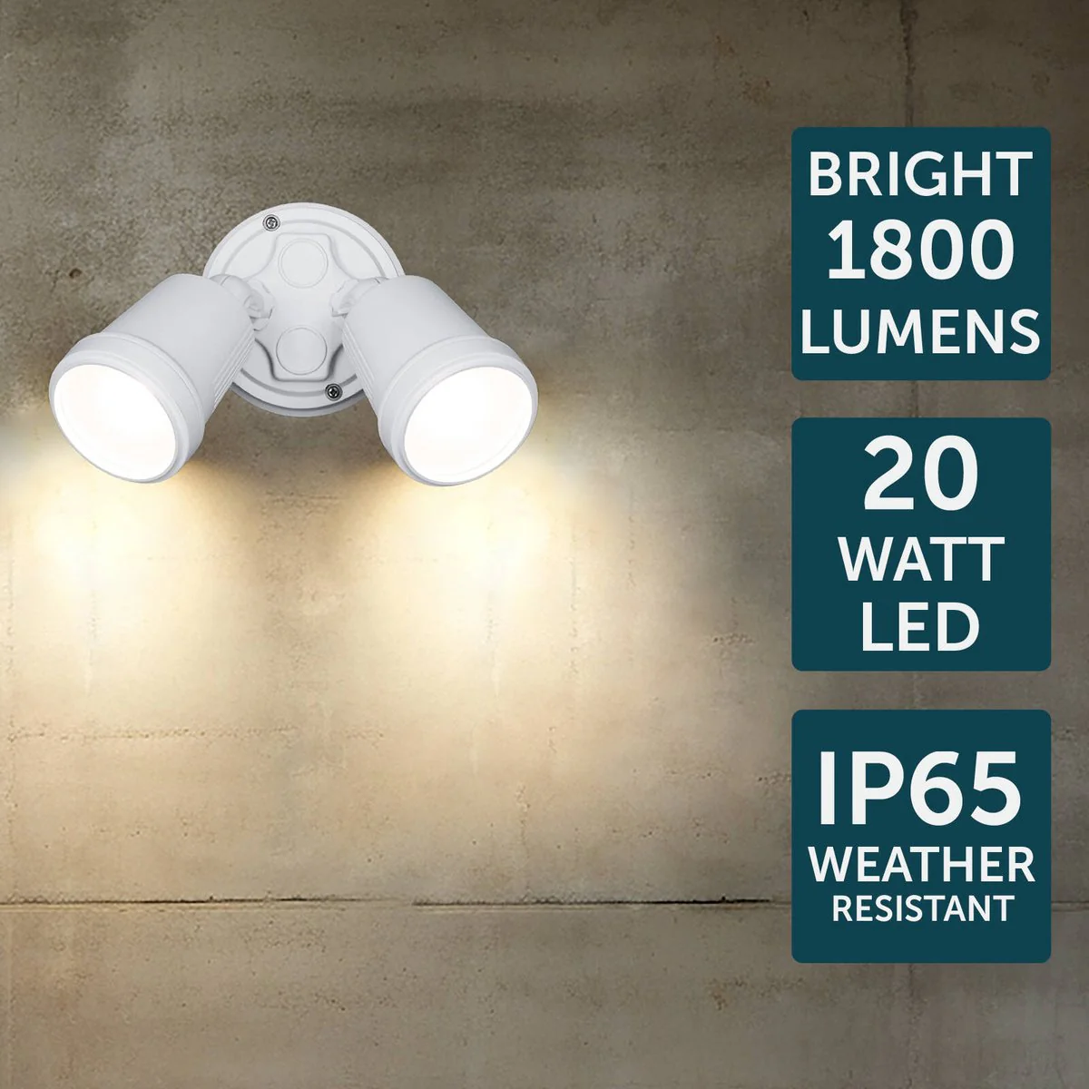 Brilliant White Raptor III Twin Flood Light - 20W - 1800 Lumens - IP65 Weather Resistant - Image 4