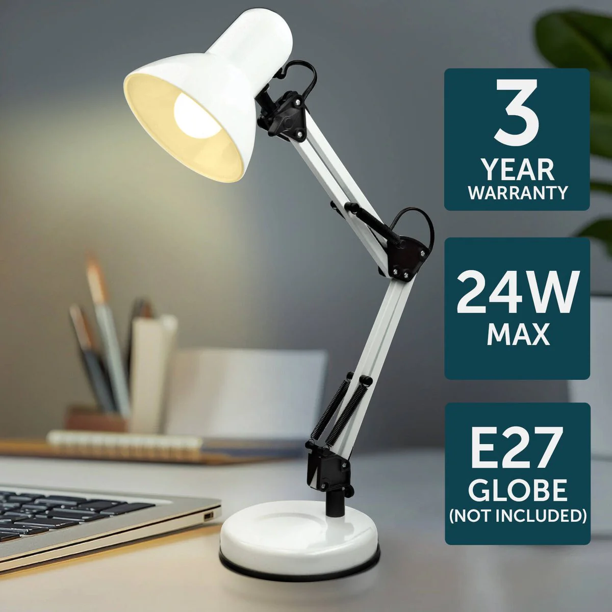 Brilliant XL White Flexi Lloyd Desk Lamp - 155mm x 500mm x 240mm - Adjustable - Image 3