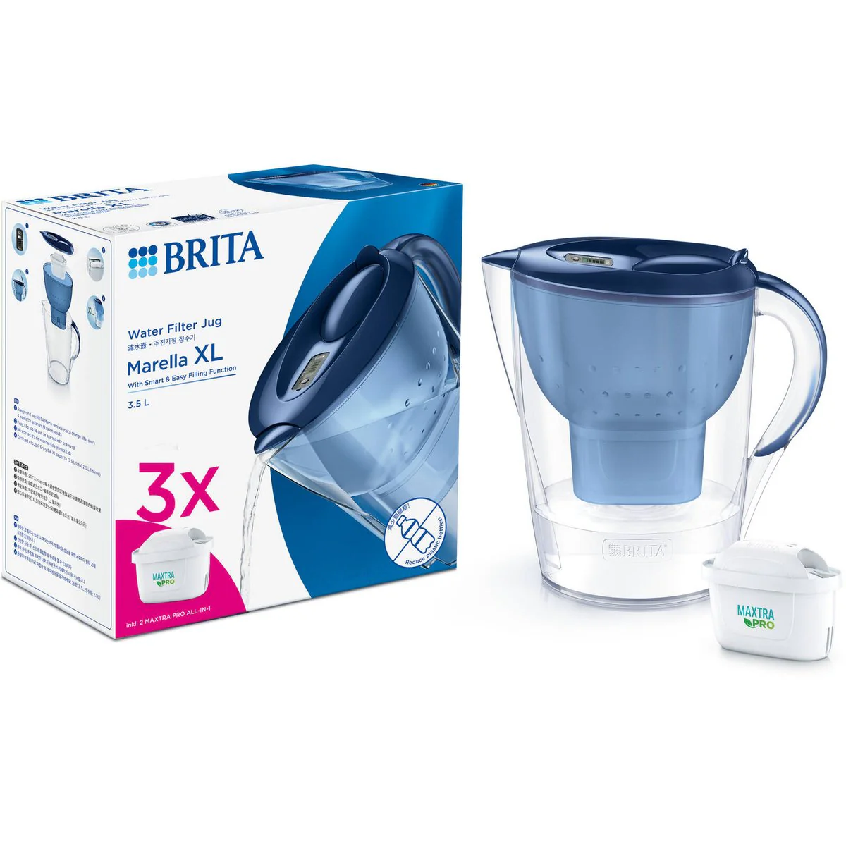 Brita Water Filter Jug Marella XL 3.5L - 3 Maxtra Pro Filters - Blue - Image 2