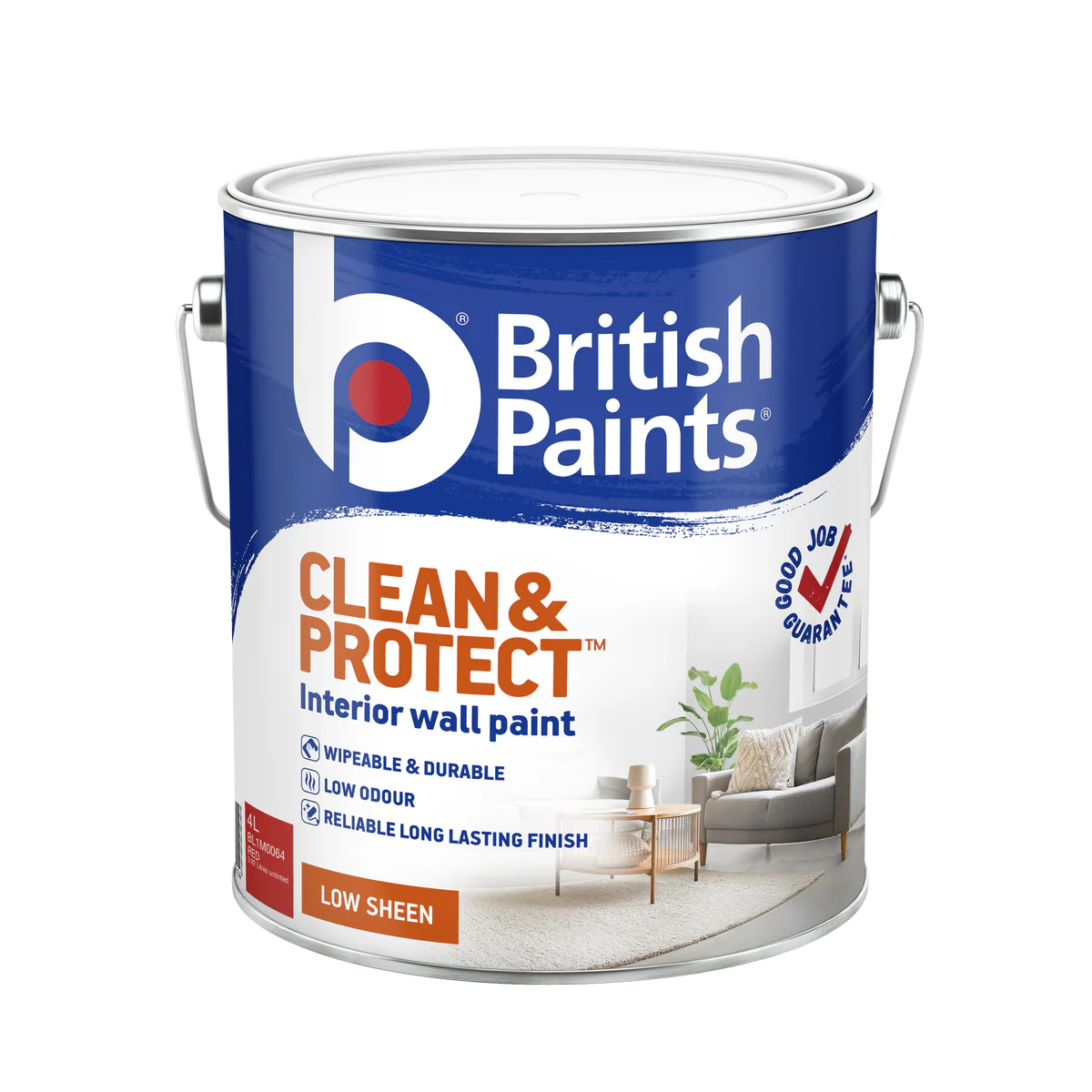 British Paints 4L Red Low Sheen Interior Paint - Wipeable Finish - Low Odour