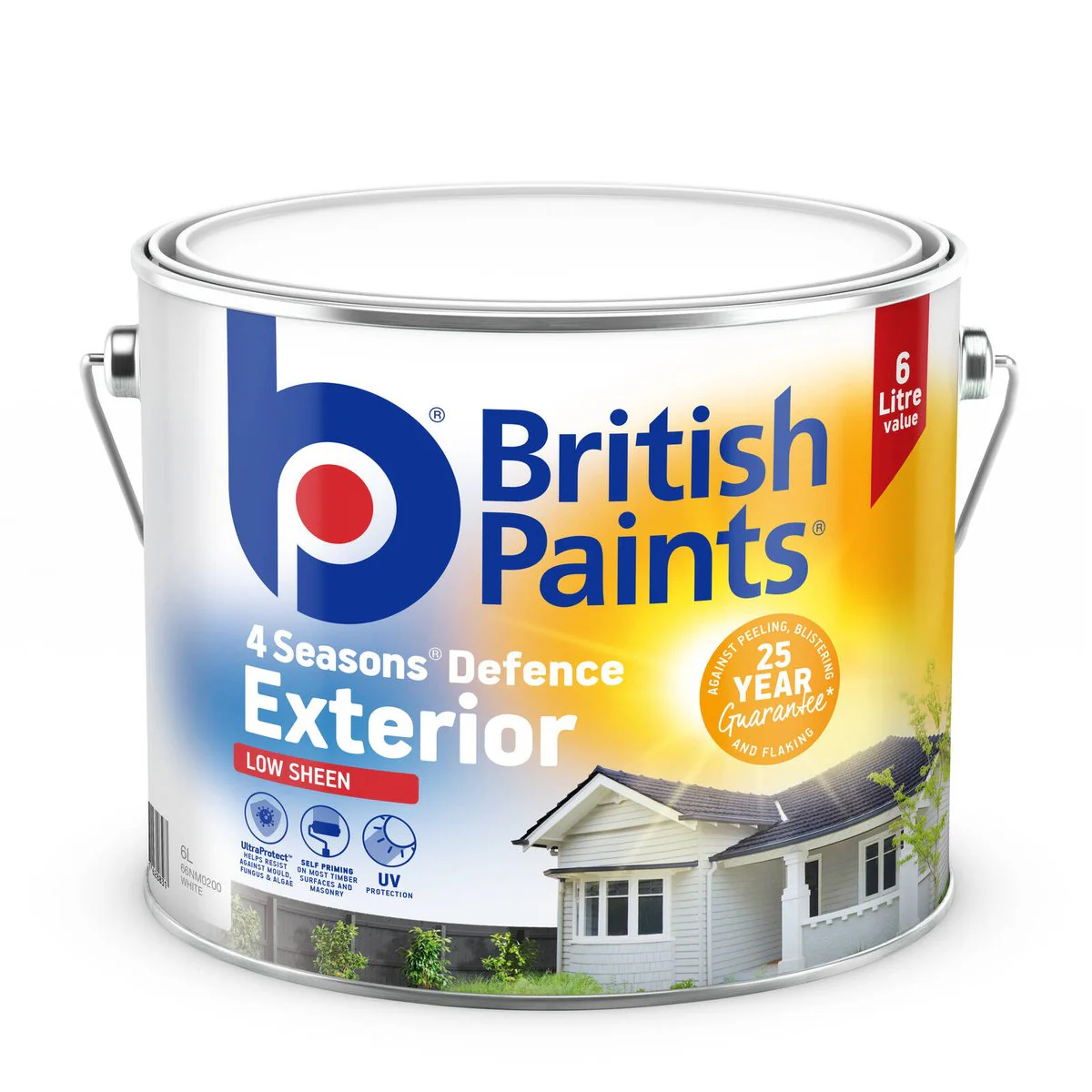 British Paints 6L 4 Seasons Low Sheen Exterior Paint - White - Waterproof