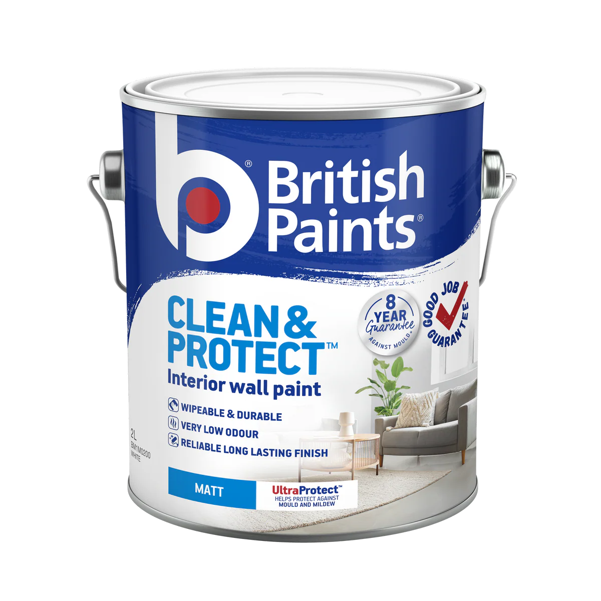 British Paints Black Matt Interior Paint 2L - Wipeable - Low Odour - 8-Year Mould Guarantee
