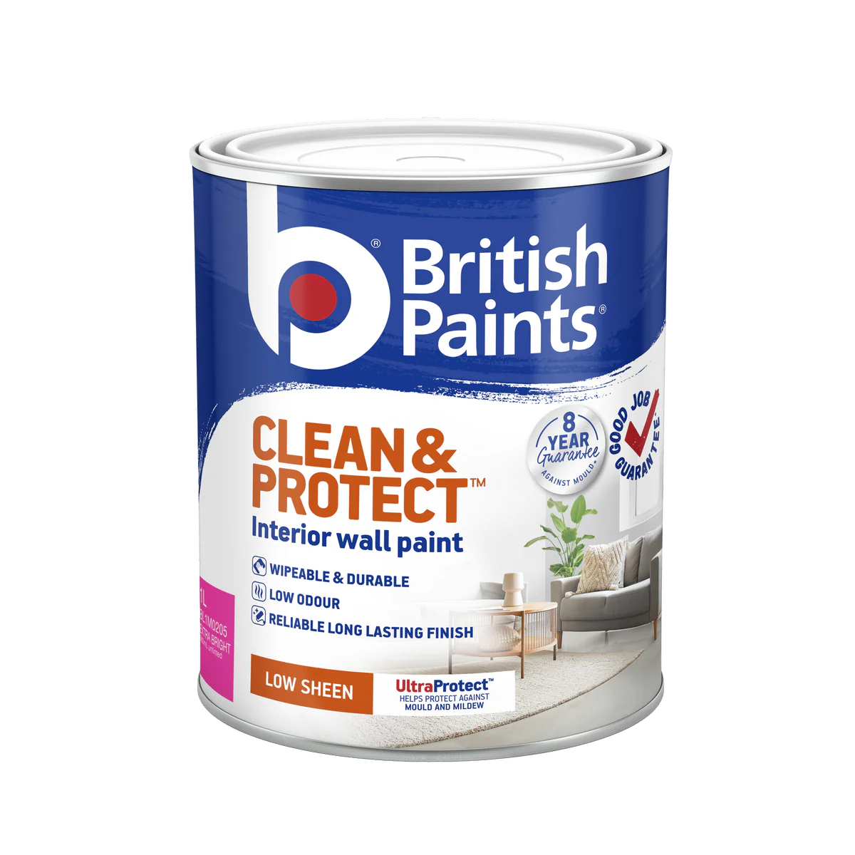 British Paints Extra Bright Low Sheen Interior Paint 1L - Wipeable Finish