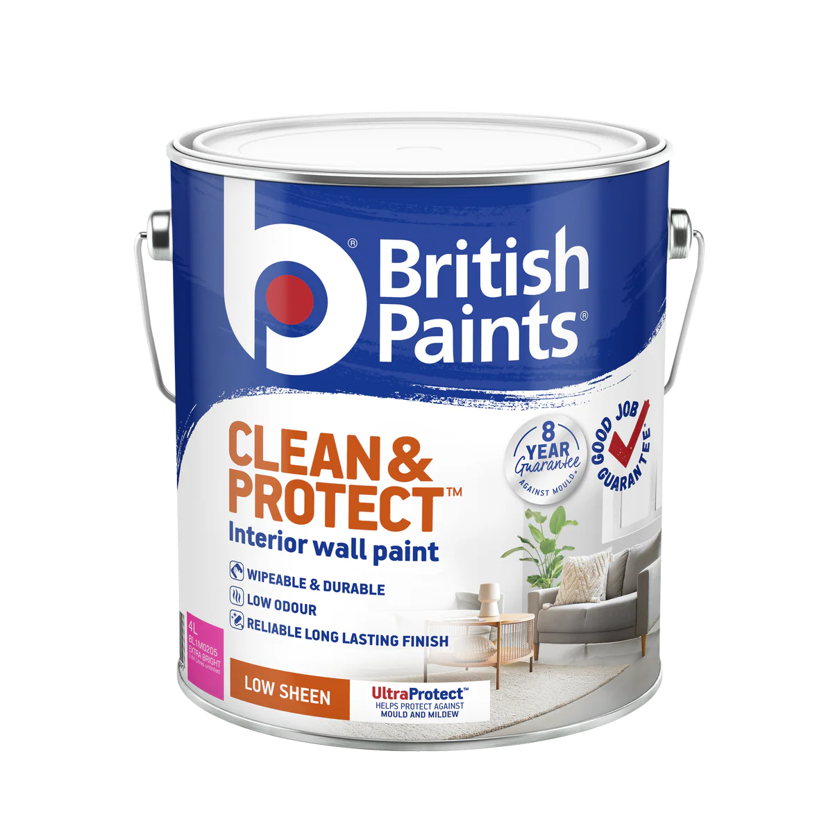 British Paints Extra Bright Low Sheen Interior Paint 4L - Wipeable, Low Odour
