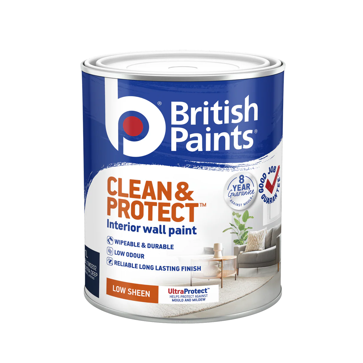 British Paints Extra Deep Low Sheen Interior Paint 1L - Wipeable Finish - 8-Year Mould Guarantee