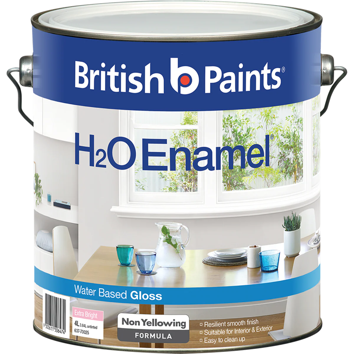 British Paints H2O Enamel Paint 4L Extra Bright Gloss Durable Finish