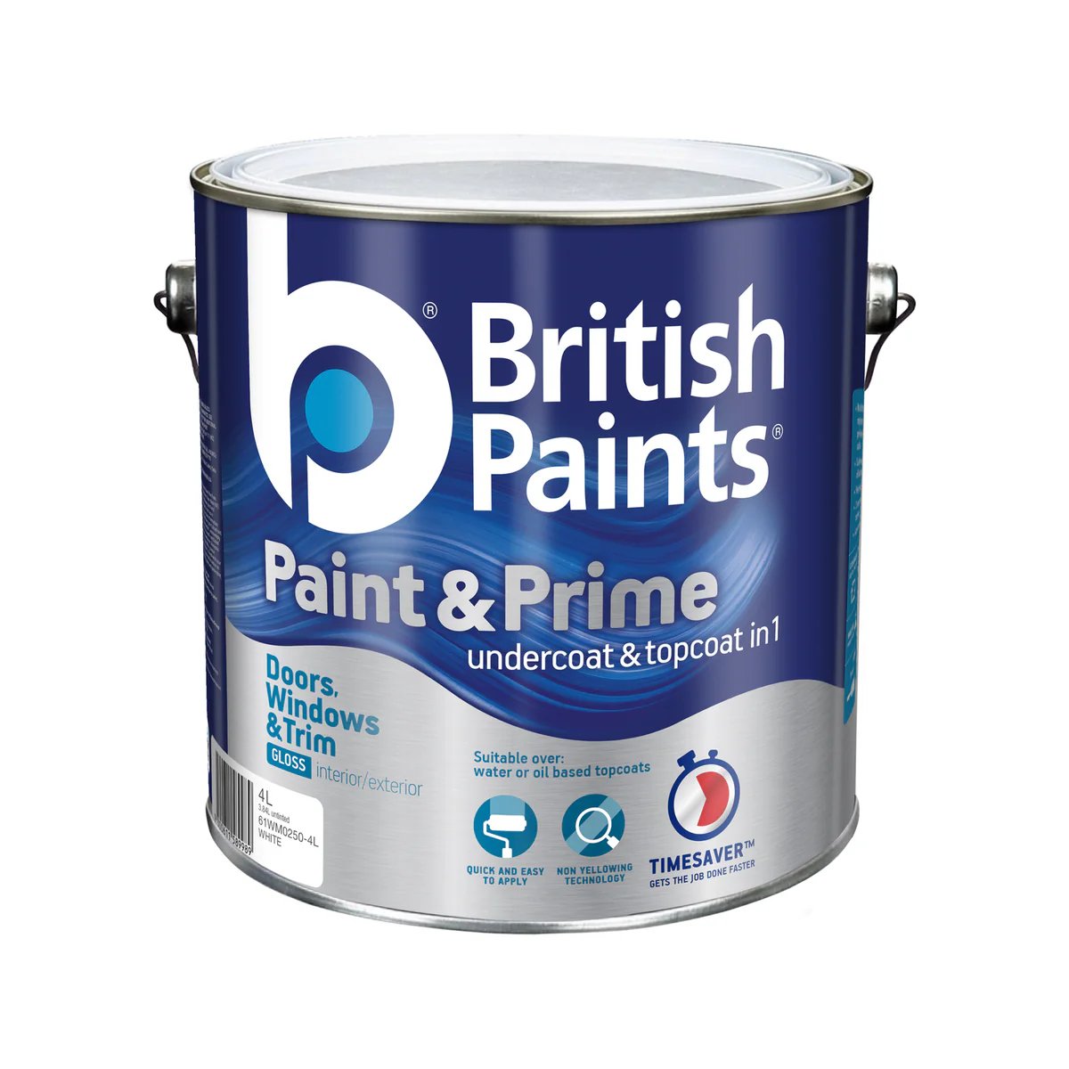 British Paints Paint & Prime - 4L - Gloss White - Non-Yellowing Technology