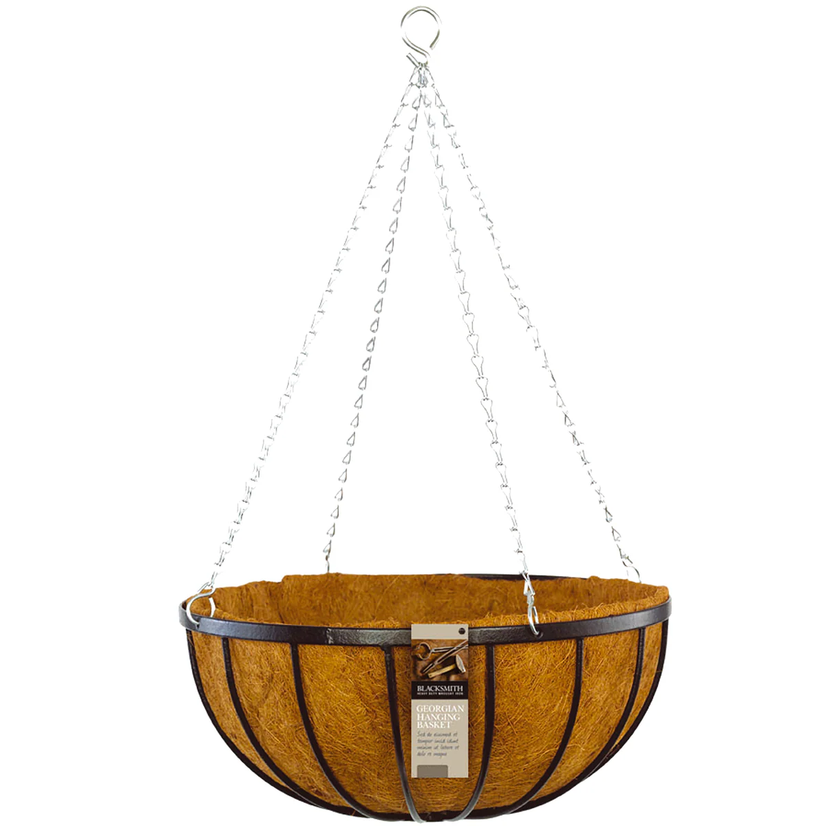 Brunnings 45cm Black Georgian Hanging Basket Coir Metal Durable Design