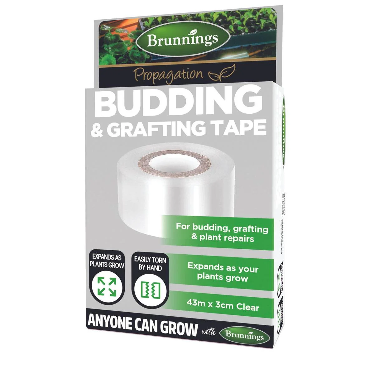 Brunnings Budding and Grafting Tape 43m x 3m Transparent Green Support