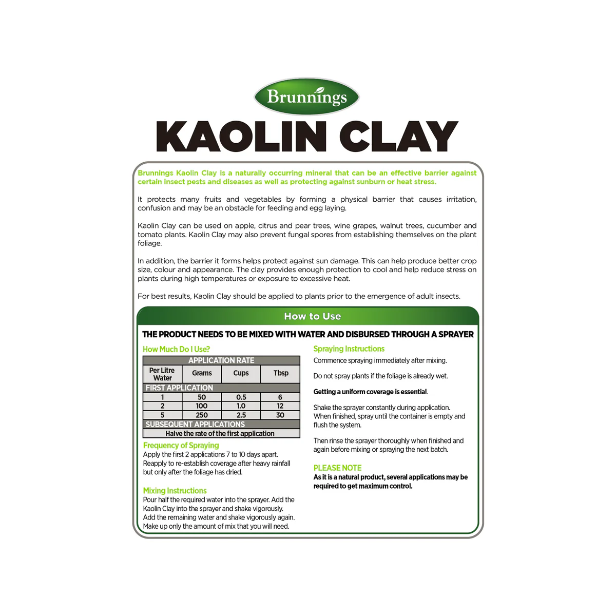 Brunnings Kaolin Clay - 1kg Natural Insect Barrier - Protects Plants from Pests and Heat Stress - Image 2
