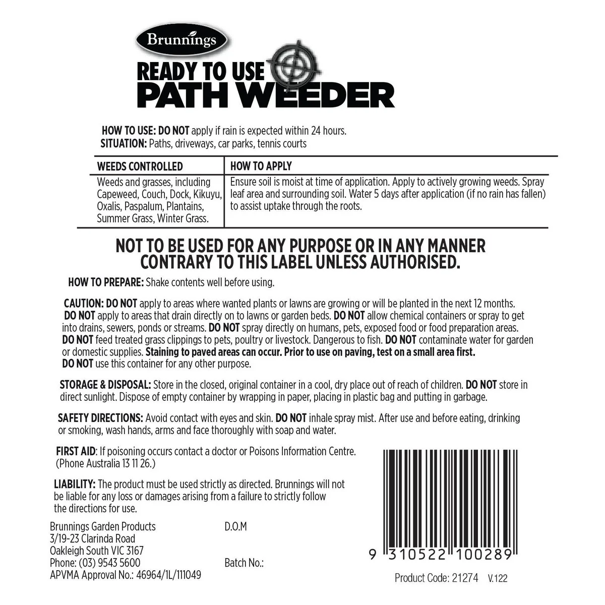Brunnings Path Weeder - 1.2L - Liquid - Easy to Use Trigger Pack - Image 2