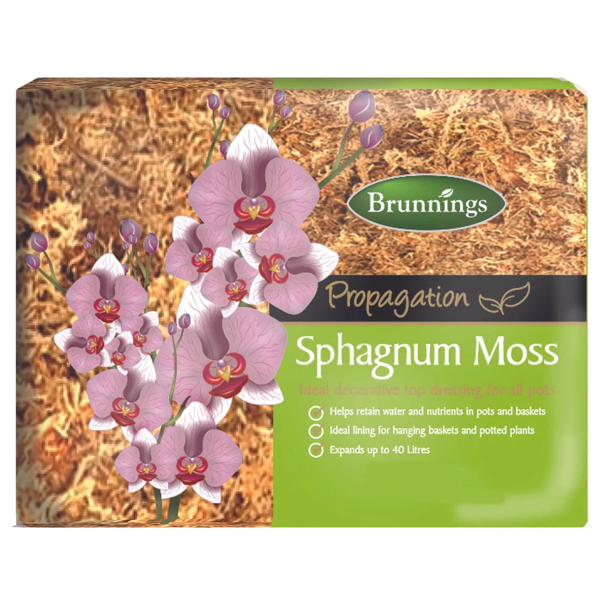 Brunnings Sphagnum Moss Block 40L Natural Organic Moisture Retention