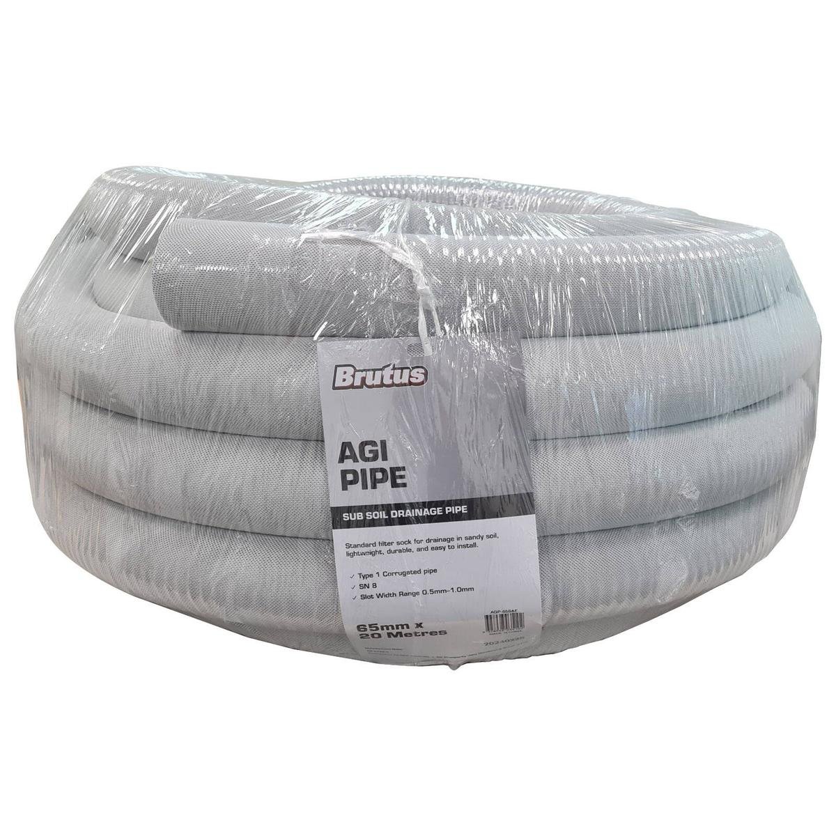 Brutus Agi Pipe 65mm x 20m - Slotted & Socked - Durable Drainage Solution