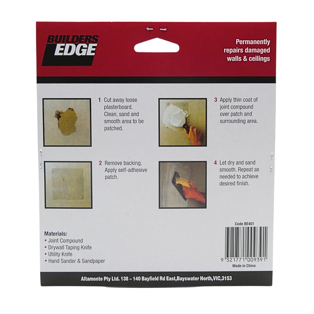 Builders Edge Plasterboard Wall Patch - 100mm x 100mm - Rustproof Aluminium - Self-Adhesive - Image 2