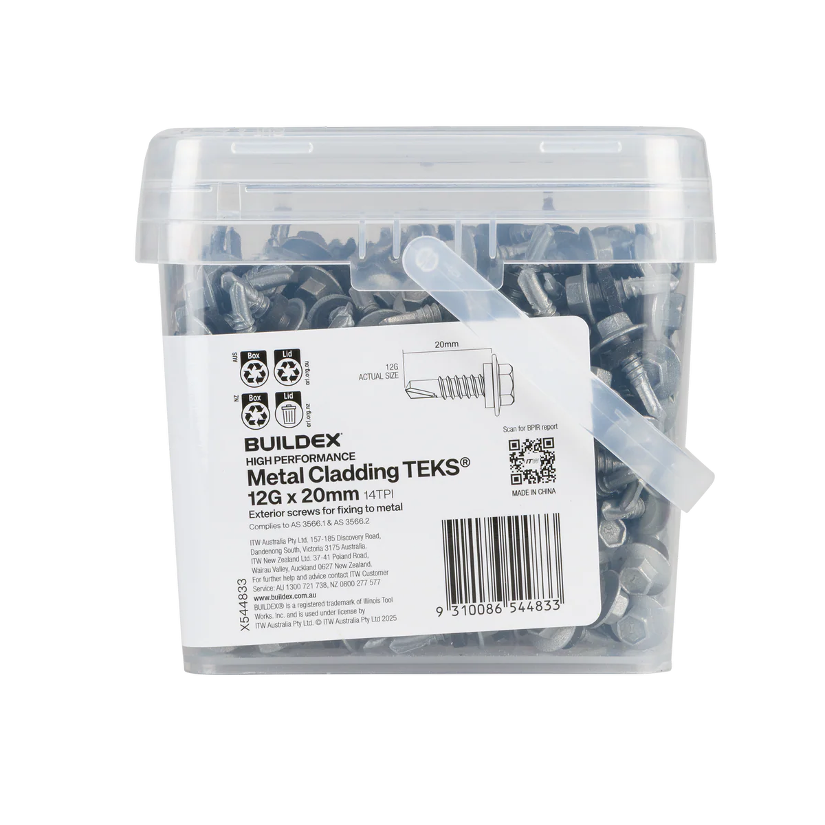 Buildex 12g x 20mm Cladding Fencing Teks Screws - 500 Pack - Self-Drilling - Corrosion Resistant - Image 3