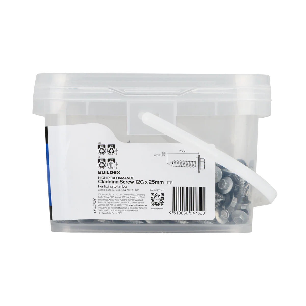 Buildex 12g x 25mm Cladding Screws - 500 Pack - Zinc-Alloy - Corrosion Resistant - Image 2