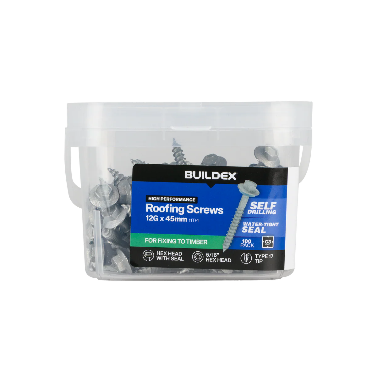 Buildex 12g x 45mm Cladding Screws - 100 Pack - Zinc-Alloy - Corrosion Resistant