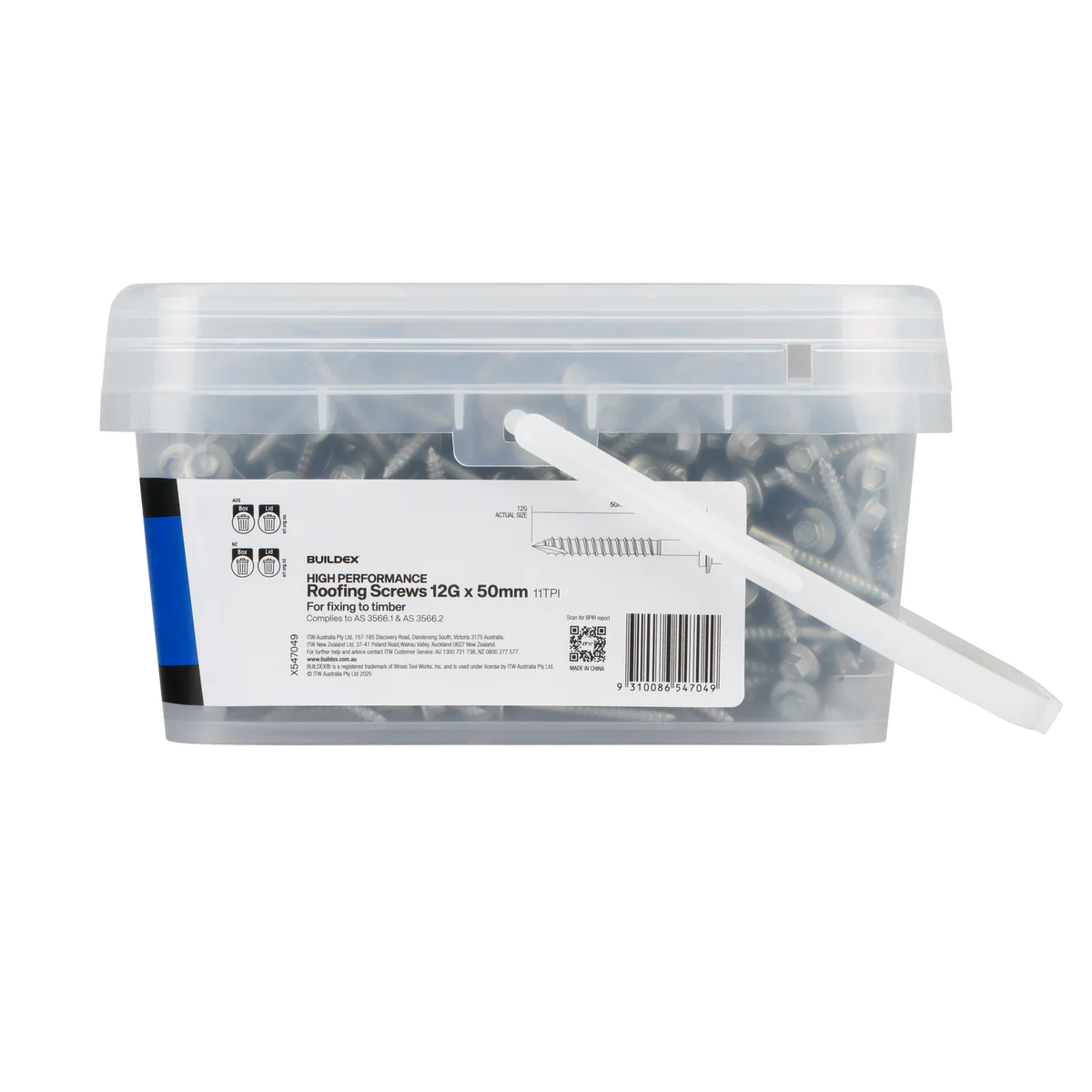Buildex 12g x 50mm Class 3 Roofing Screws - 1000 Pack - Zinc-Alloy - Durable - Image 2