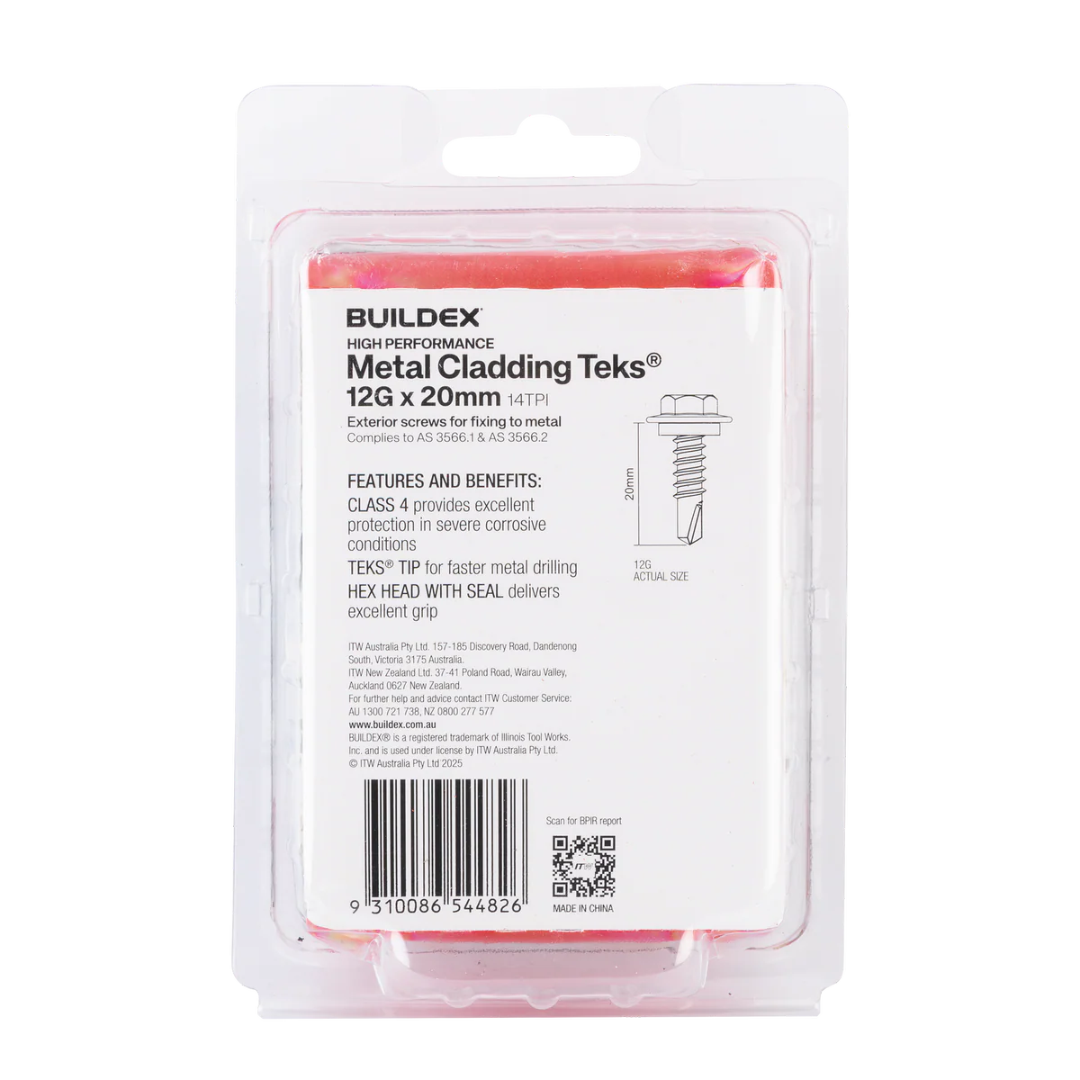 Buildex Cladding Fencing Teks Screws 12g x 20mm 100 Pack - Self-Drilling - Corrosion Resistant - Image 2