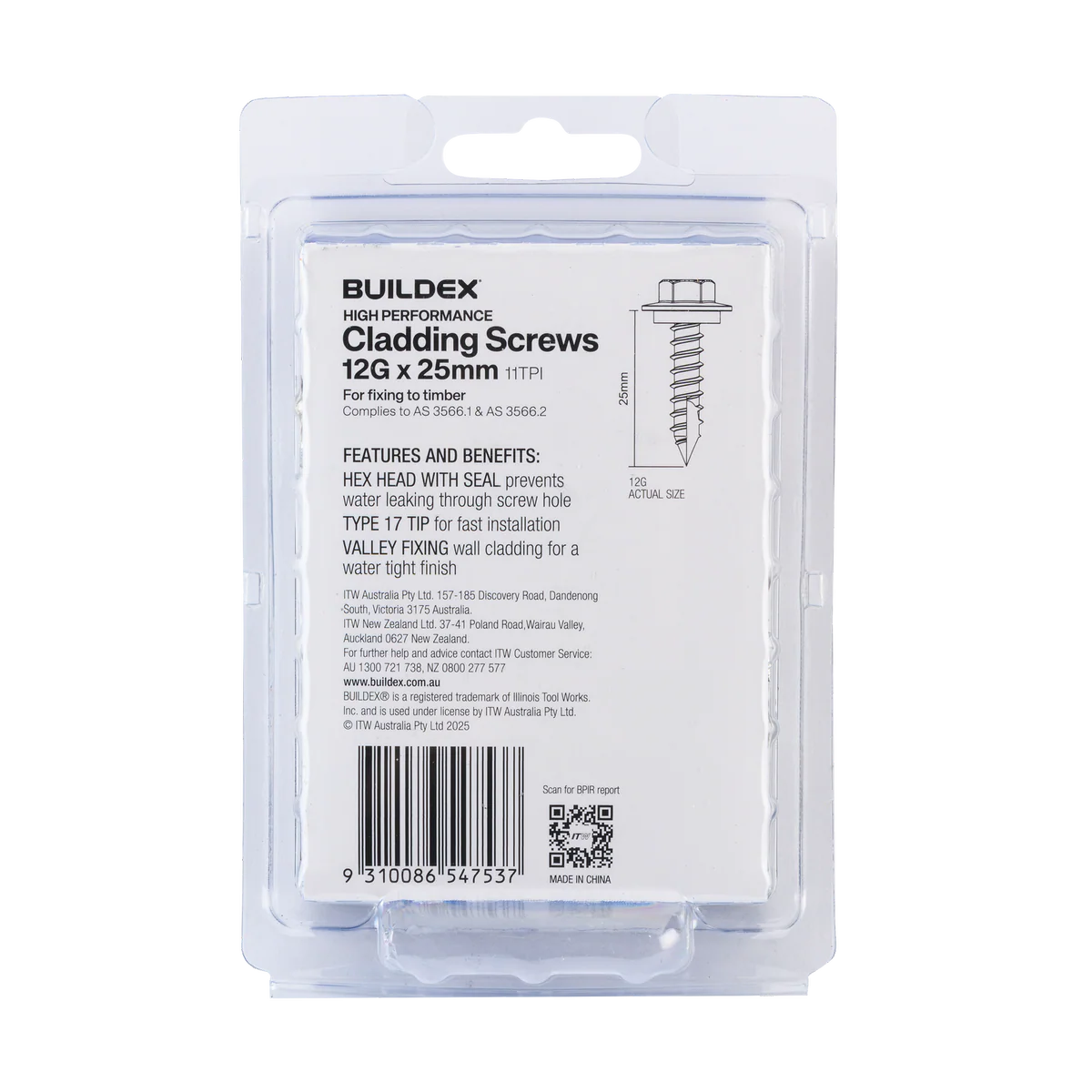 Buildex Cladding Screws 12g x 25mm - 50 Pack - Zinc-Alloy - Corrosion Resistant - Image 2