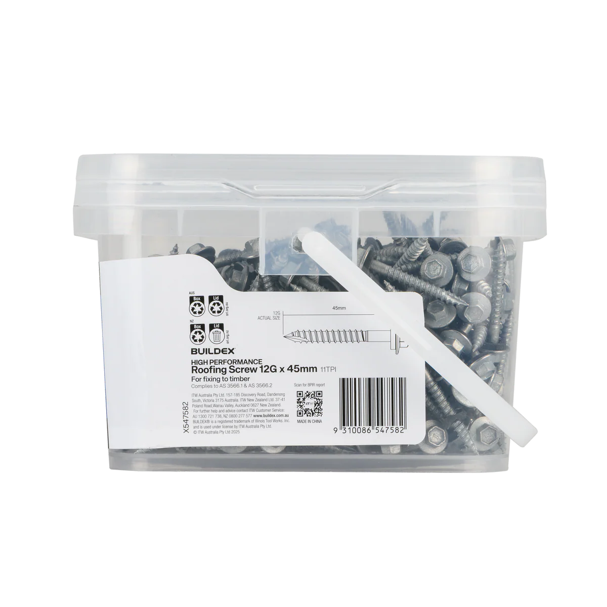 Buildex Cladding Screws 12g x 45mm - 500 Pack - Zinc-Alloy - Class 3 Corrosion Protection - Image 2