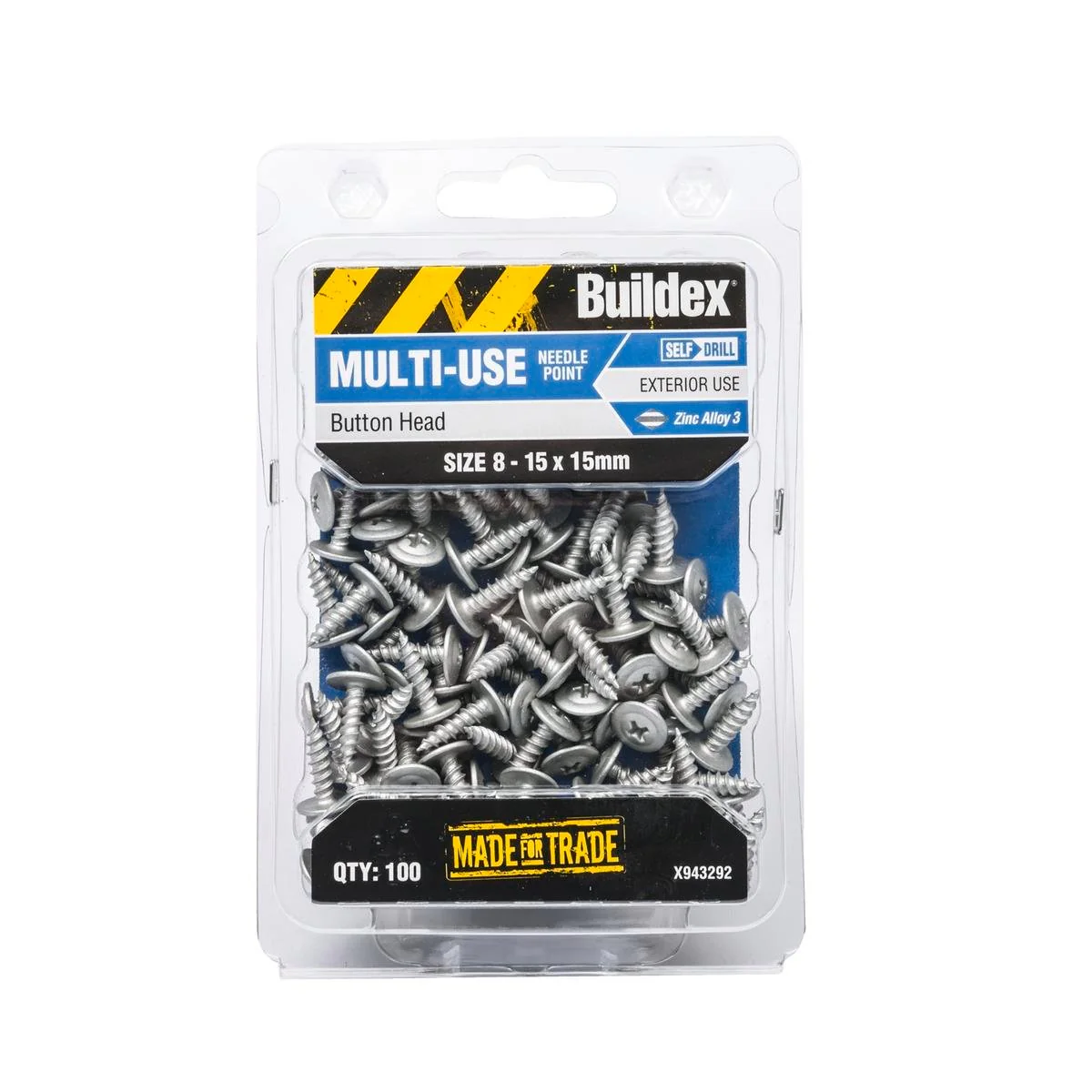 Buildex Needle Point Screws - 8 15 x 15mm Zinc Alloy - 100 Pack