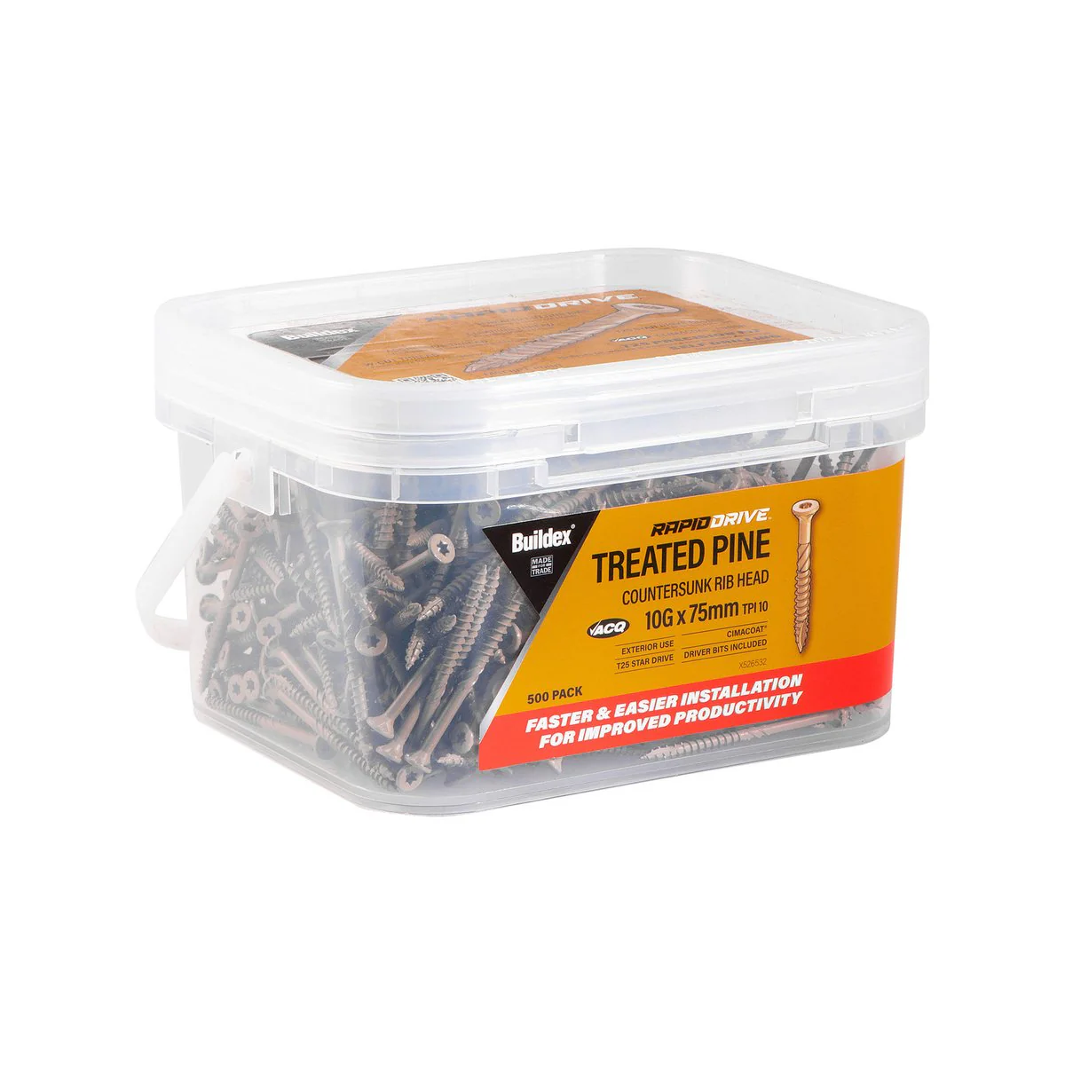 Buildex Rapiddrive Treated Pine Screws 10g x 75mm Box of 500 - No Pre-Drilling - Corrosion Resistant - Image 2