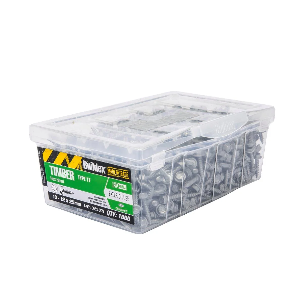 Buildex Timber Screws - 12mm x 25mm - Galvanised - Hex Head - 1000 Pack