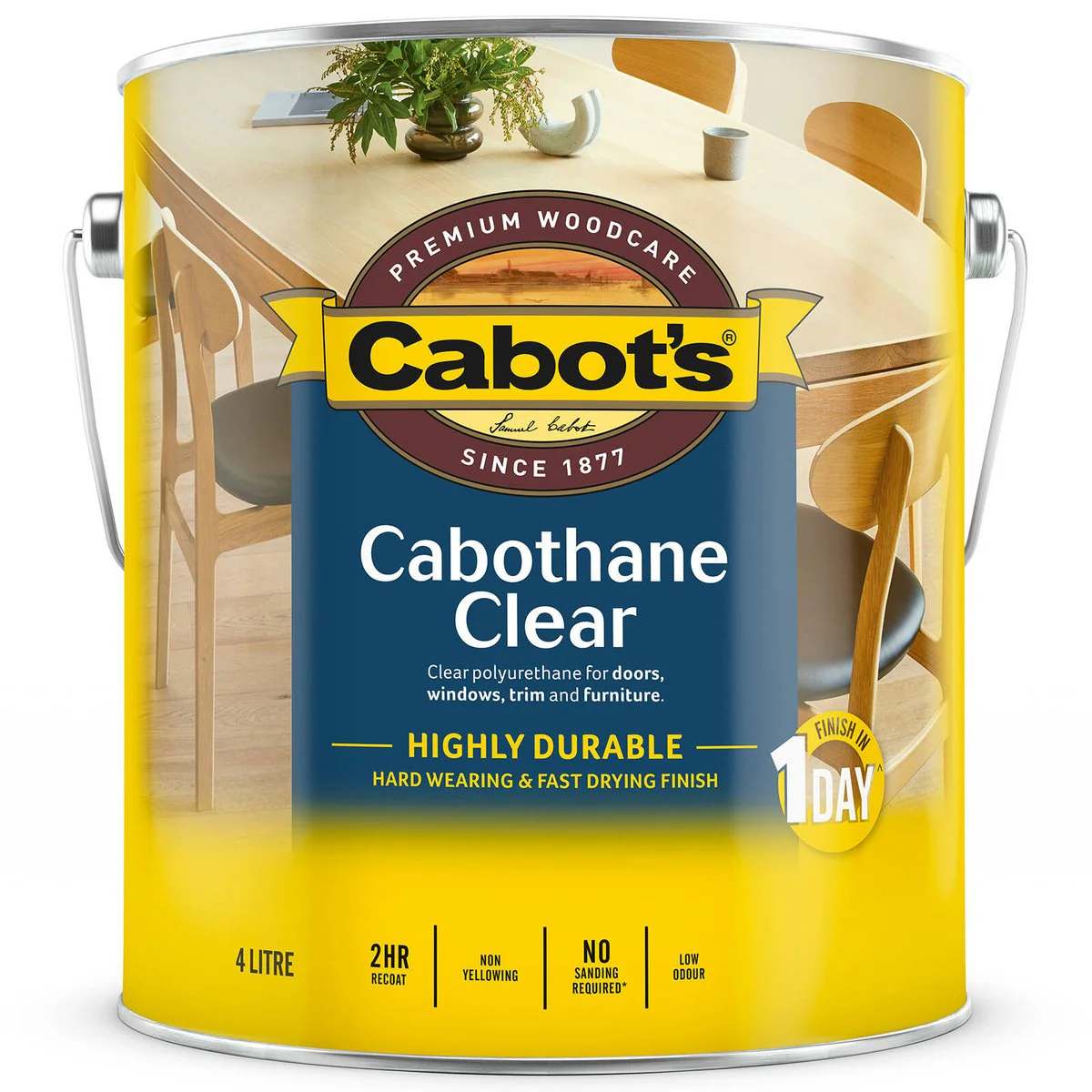 Cabot 4L Gloss Water Based Cabothane Clear Polyurethane - Durable - Fast Drying - Low Odour