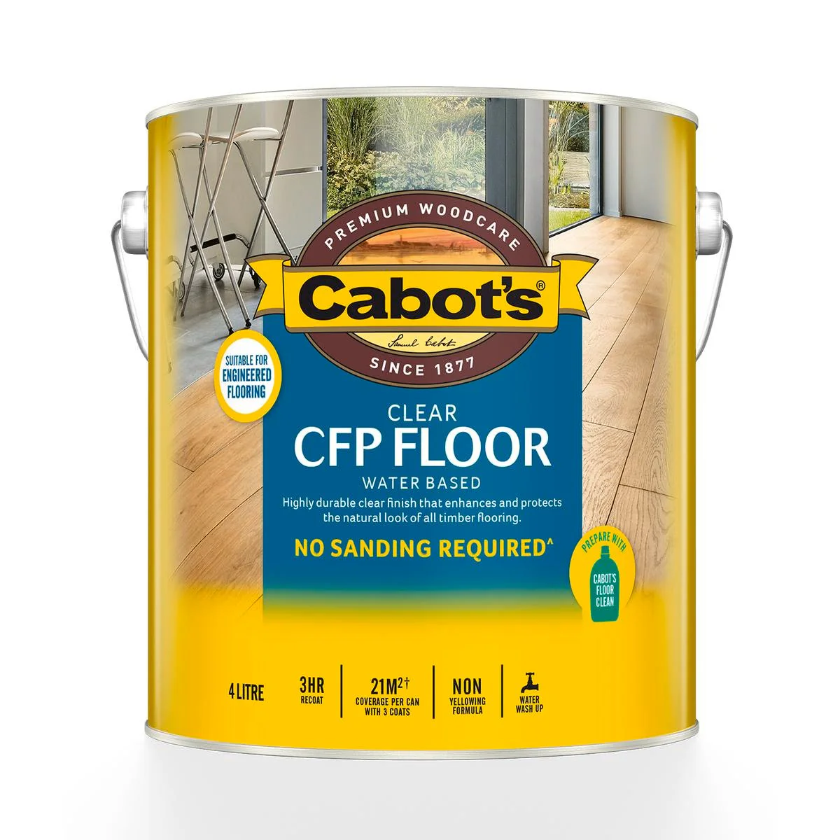 Cabot CFP Floor Water Based 4L Clear Gloss Durable Fast Drying
