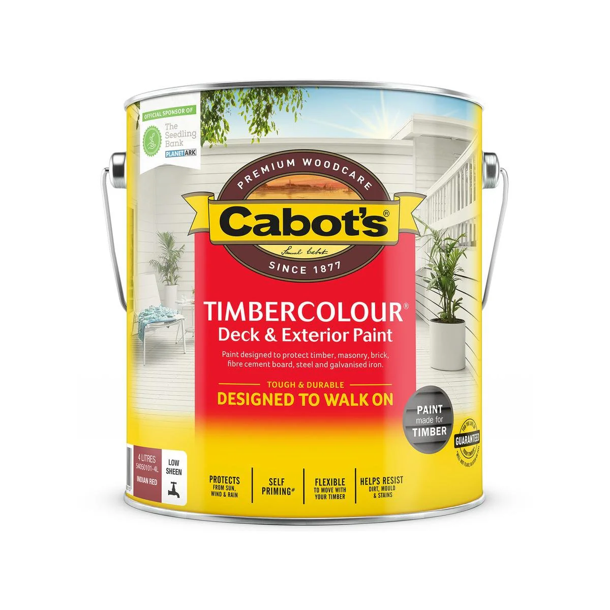 Cabot S Timbercolour Deck and Exterior Paint - 4L - Indian Red - Water Based - UV Protection