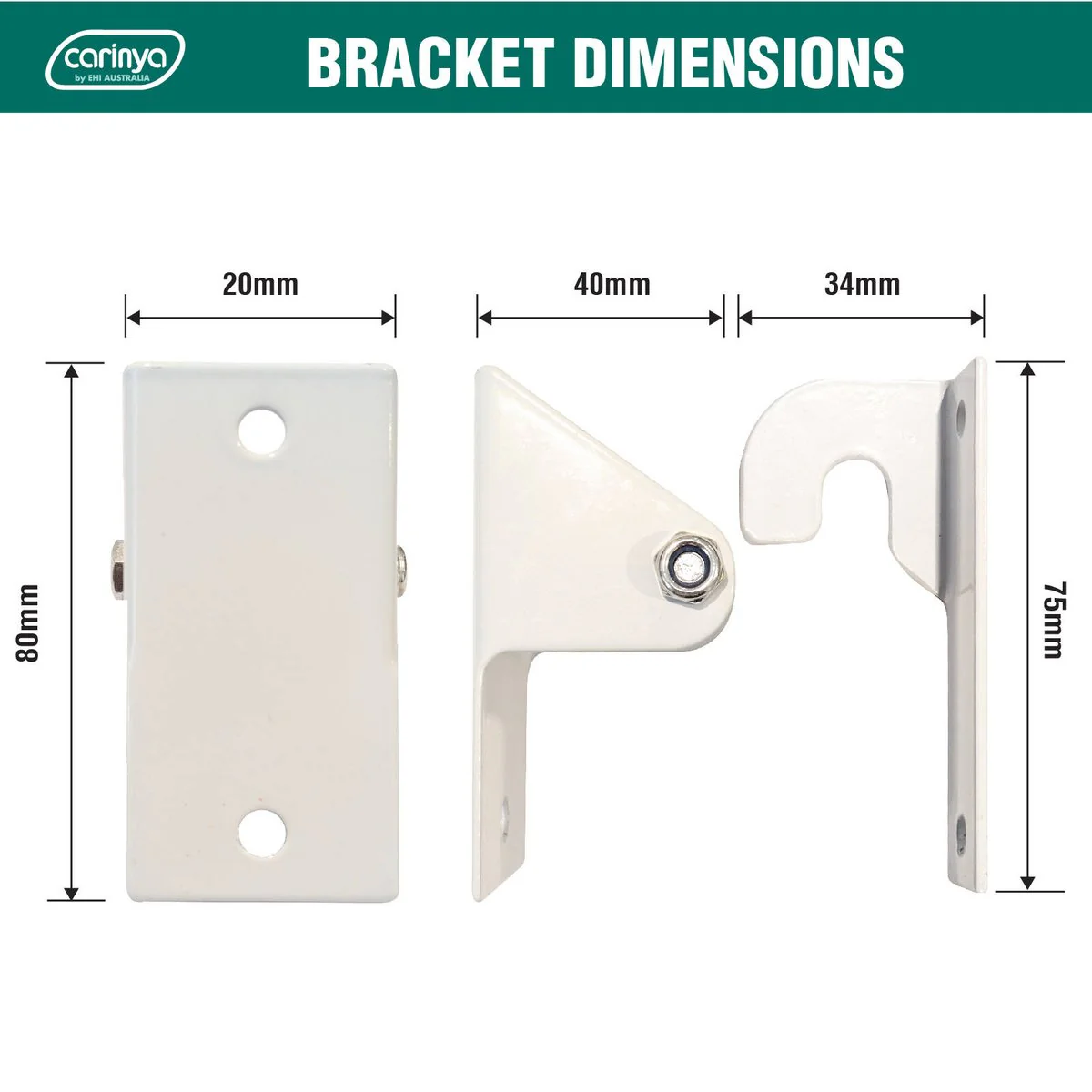 Carinya Universal Clothes Dryer Wall Mount Kit - 2 Wall Brackets - White - 40mm x 35mm x 80mm - Image 5