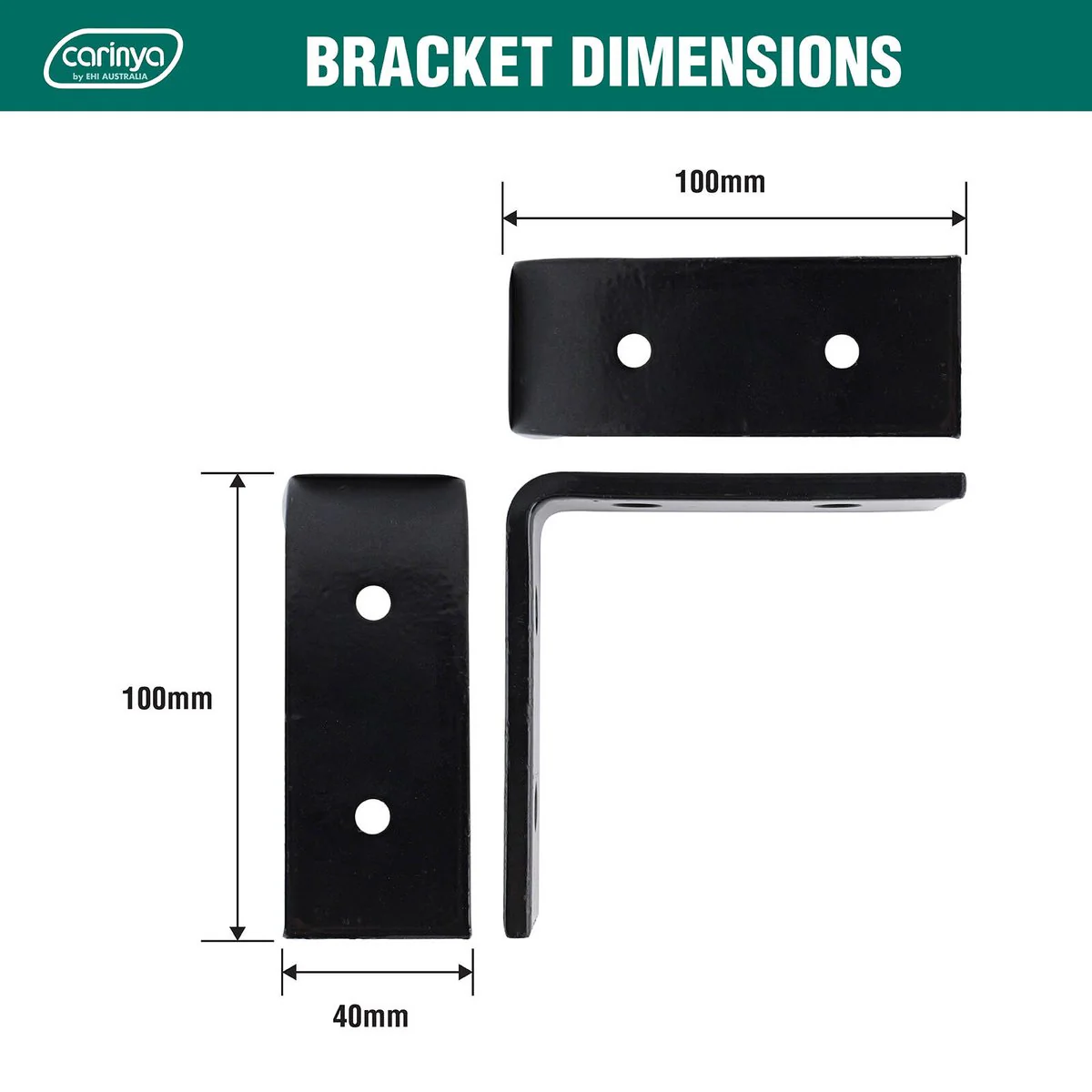 Carinya Heavy Duty Angle Bracket 100mm x 100mm x 40mm - Black - 300kg Capacity - Image 3