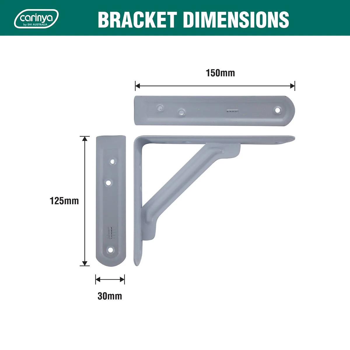 Carinya Light Stayed Bracket - 150 x 125mm - Powder Coated Steel - 100kg Load - Image 4
