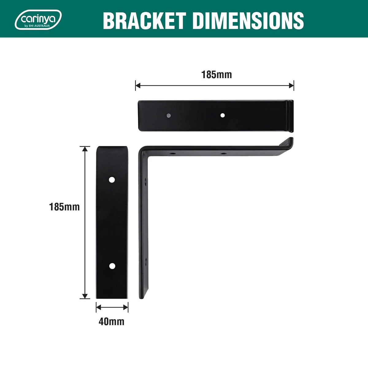 Carinya Lipped Angle Bracket - 185 x 185mm - Black - Powder Coated Steel - 100kg Load Capacity - Image 4