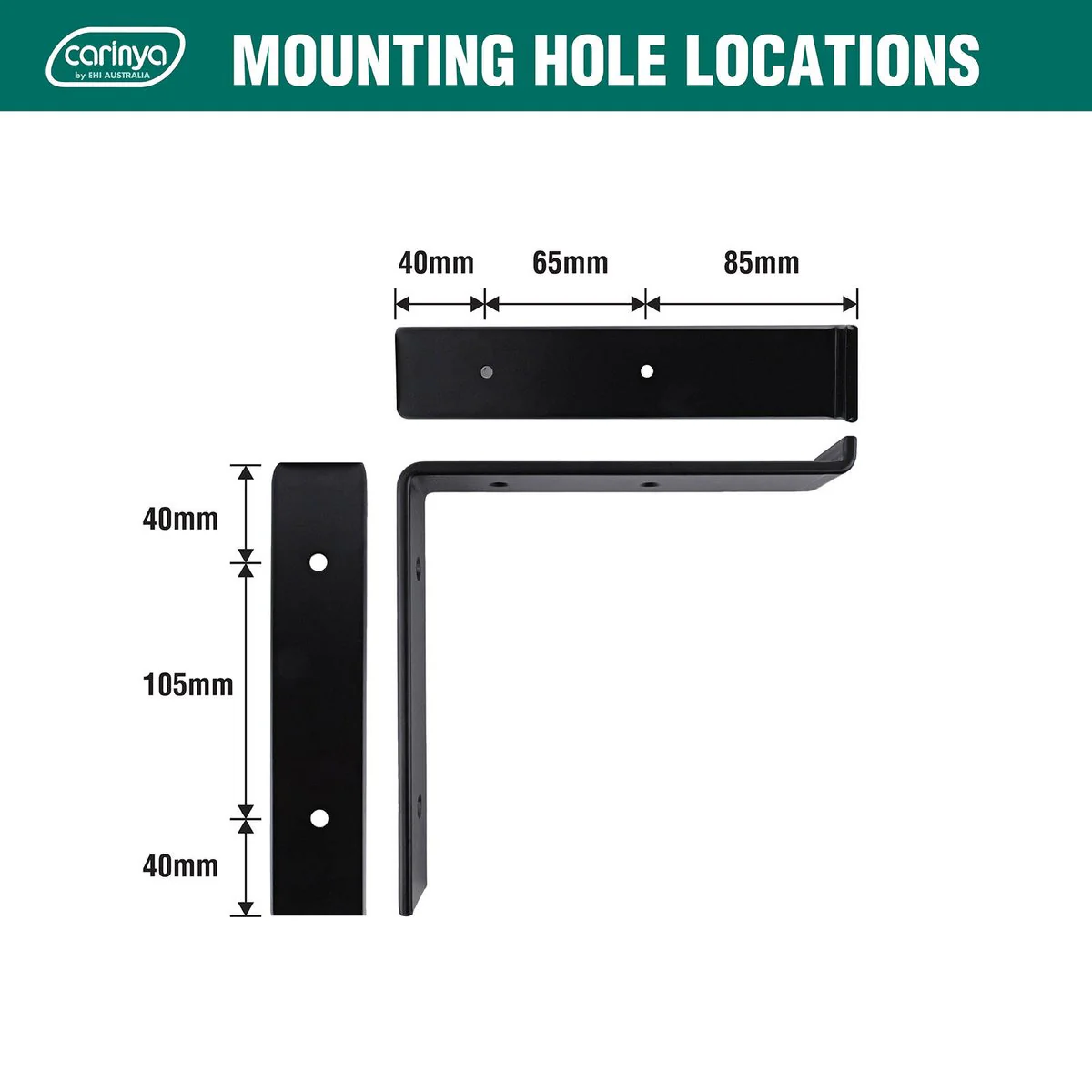 Carinya Lipped Angle Bracket - 185 x 185mm - Black - Powder Coated Steel - 100kg Load Capacity - Image 5