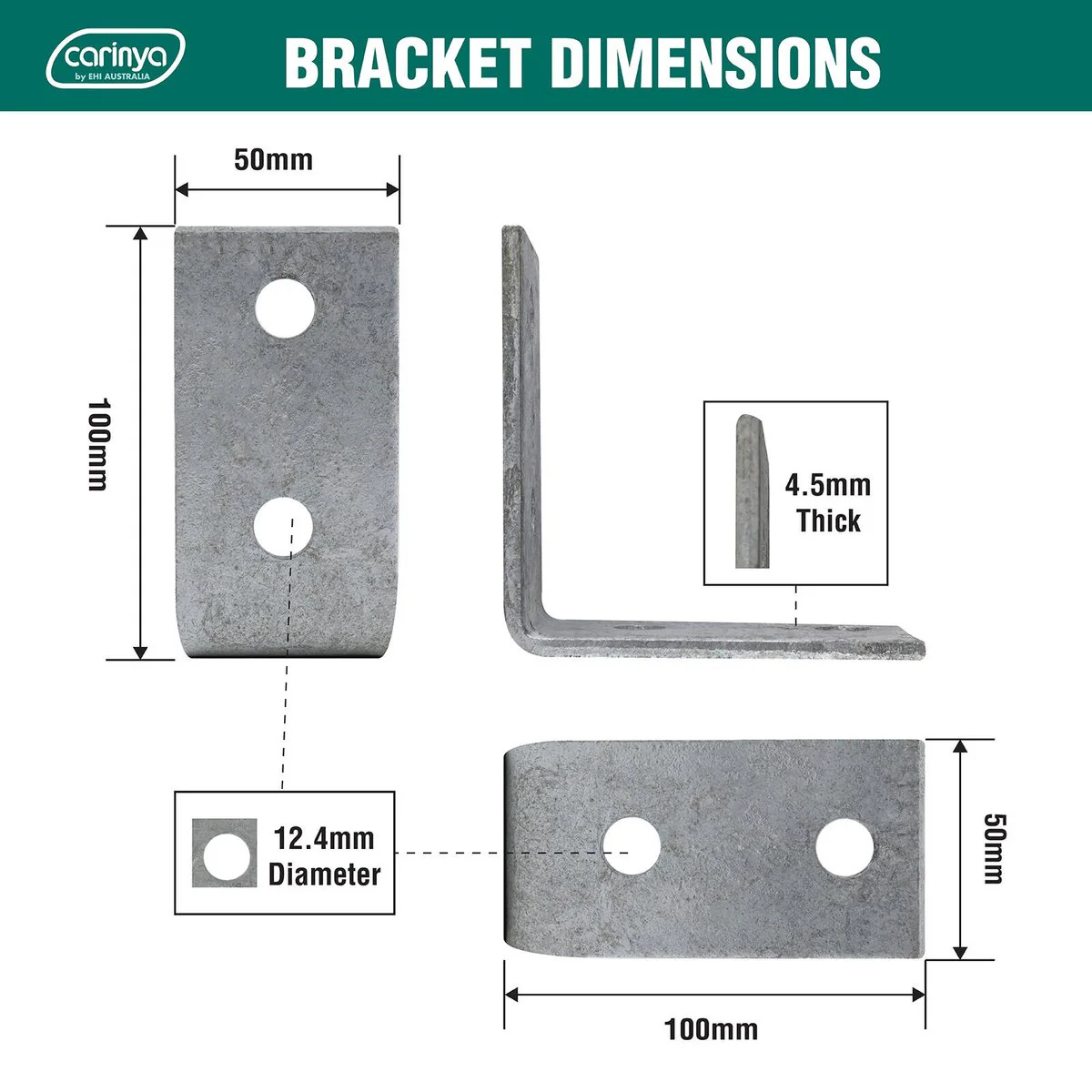 Carinya Reinforcing Angle Bracket - 100mm x 100mm x 50mm - Hot Dipped Galvanised - Corrosion Resistant - Image 4