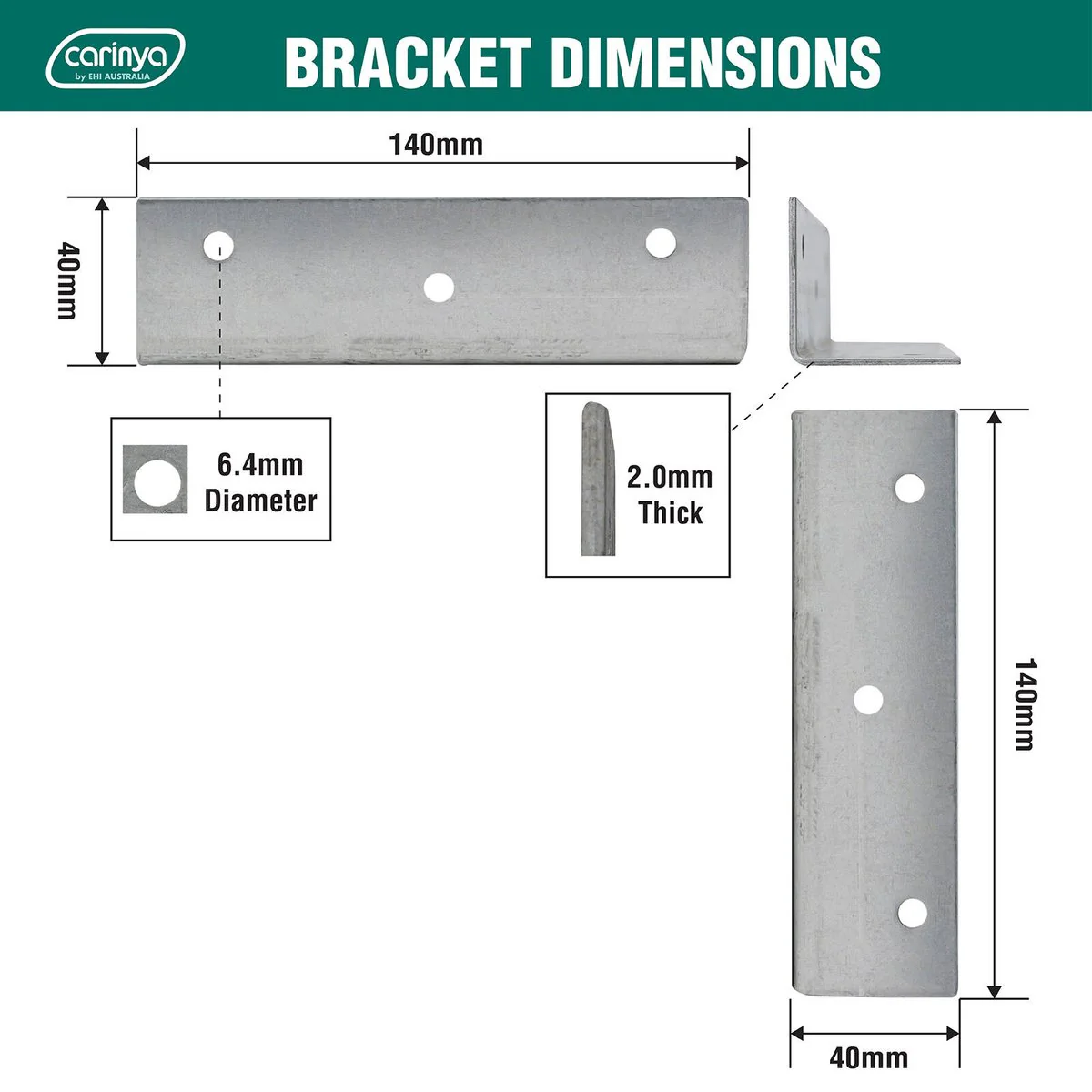 Carinya Reinforcing Angle Bracket - 140 x 40 x 40 x 2mm - Galvanised - Durable - Image 4