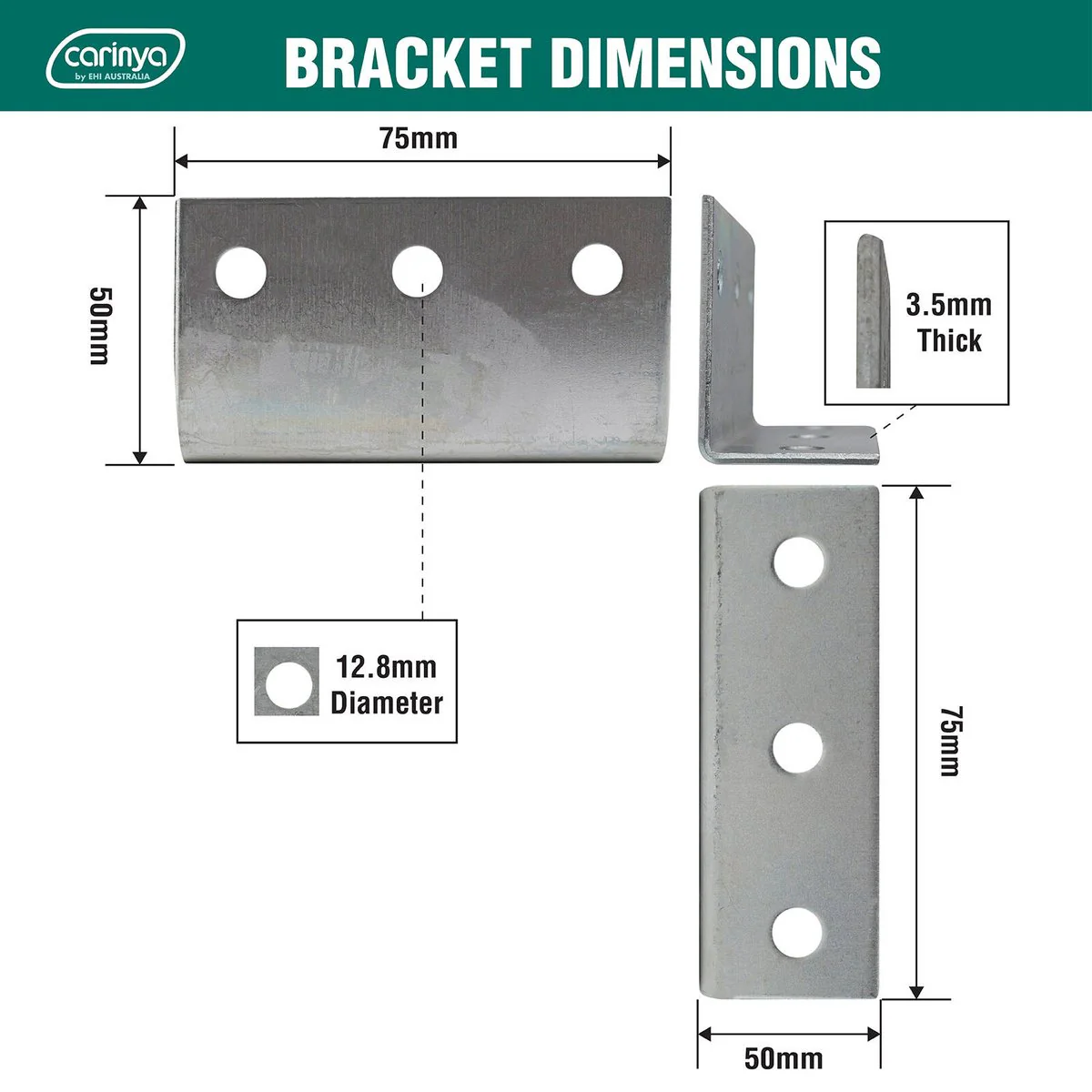 Carinya Reinforcing Angle Bracket - 140mm x 75mm x 50mm - Zinc Plated - Corrosion Resistant - Image 4